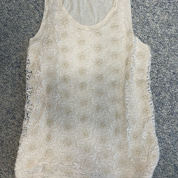 J. Crew Small Womens Tank Top White Flower Crochet Scoop Neck Preppy Shell A30. - Picture 1 of 5